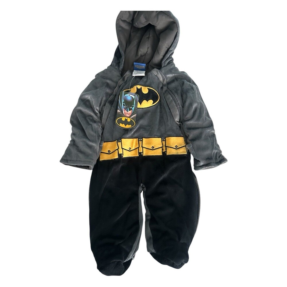 BATMAN One Piece 6-9M Footed & Hooded with optional Hand Covers Fleece